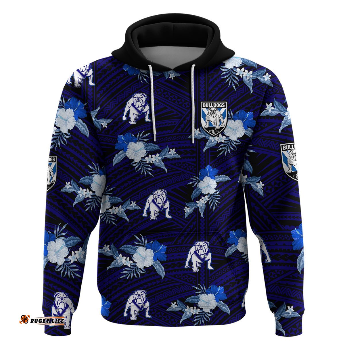 custom text and number bulldogs rugby hoodie polynesian tribal mix tropical hawaiian style