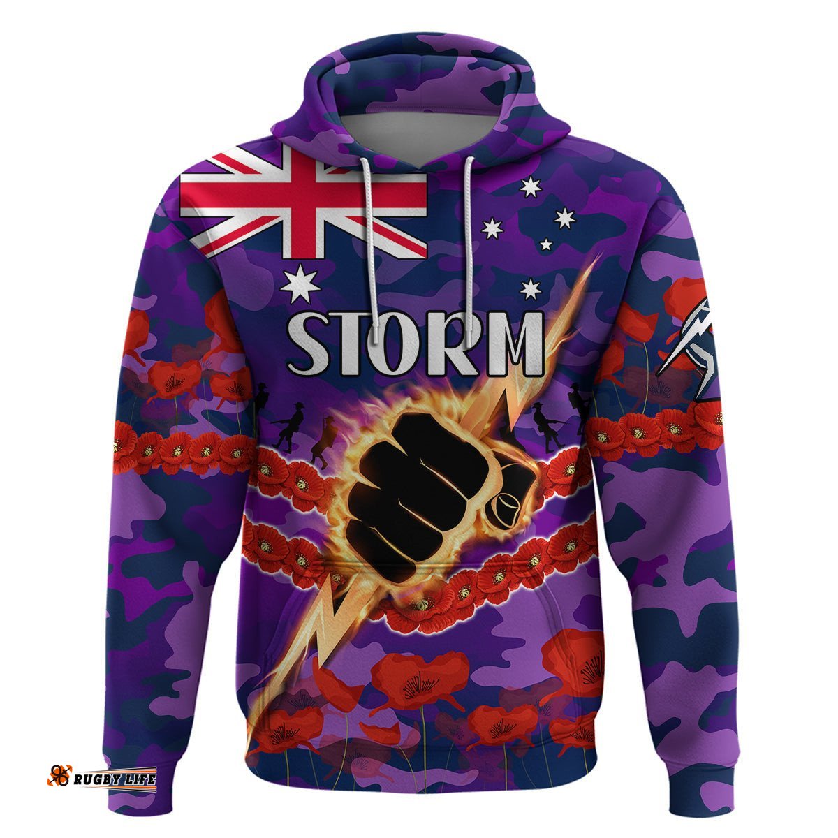 storm rugby anzac hoodie lest we forget
