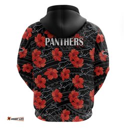 panthers rugby hoodie polynesian style with hibiscus