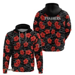 panthers rugby hoodie polynesian style with hibiscus