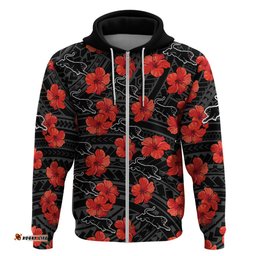 panthers rugby hoodie polynesian style with hibiscus