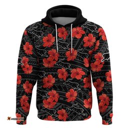 panthers rugby hoodie polynesian style with hibiscus