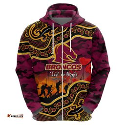 custom personalised anzac day nrl broncos hoodie aboriginal lizard patterns