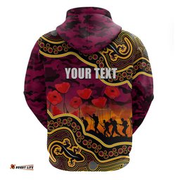 custom personalised anzac day nrl broncos hoodie aboriginal lizard patterns