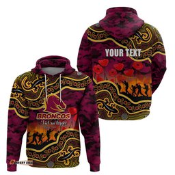 custom personalised anzac day nrl broncos hoodie aboriginal lizard patterns