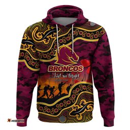 custom personalised anzac day nrl broncos hoodie aboriginal lizard patterns