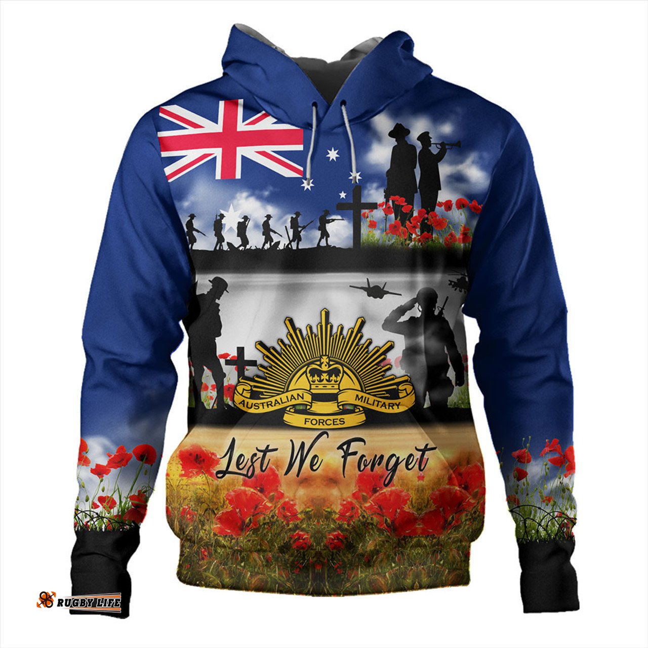 australia hoodie lest we forget poppies and soldiers army style