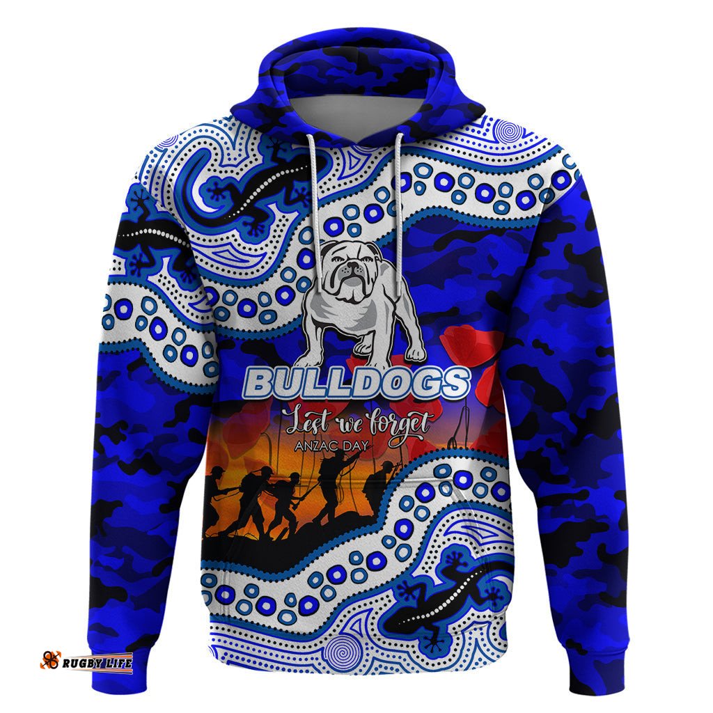 custom personalised anzac day nrl bulldogs hoodie aboriginal lizard patterns