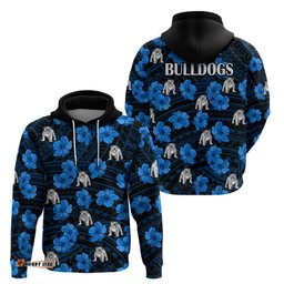 bulldogs rugby hoodie polynesian style with hibiscus