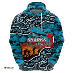 custom personalised anzac day nrl sharks hoodie aboriginal lizard patterns