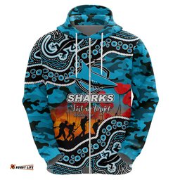 custom personalised anzac day nrl sharks hoodie aboriginal lizard patterns