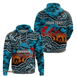 custom personalised anzac day nrl sharks hoodie aboriginal lizard patterns