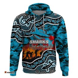custom personalised anzac day nrl sharks hoodie aboriginal lizard patterns
