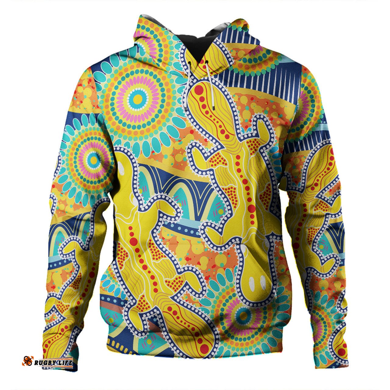 australia platypus aboriginal hoodie - yellow platypus with aboriginal art dot painting patterns inspired hoodie