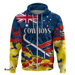 custom text and number cowboys rugby anzac hoodie lest we forget