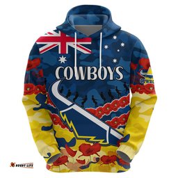 custom text and number cowboys rugby anzac hoodie lest we forget