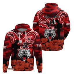 custom text and number north sydney rugby anzac hoodie bears indigenous mix camouflage poppy