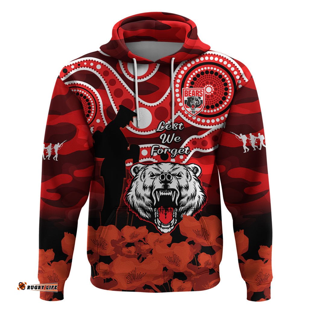 custom text and number north sydney rugby anzac hoodie bears indigenous mix camouflage poppy