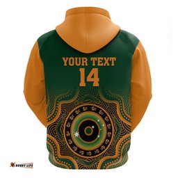 custom text and number wallabies rugby hoodie aussie go champions indigenous green