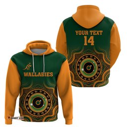 custom text and number wallabies rugby hoodie aussie go champions indigenous green