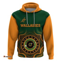custom text and number wallabies rugby hoodie aussie go champions indigenous green