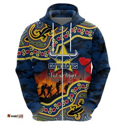 custom personalised anzac day nrl cowboys hoodie aboriginal lizard patterns