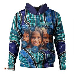 australia personalised aboriginal custom hoodie - river and turtles dot art painting blue hoodie