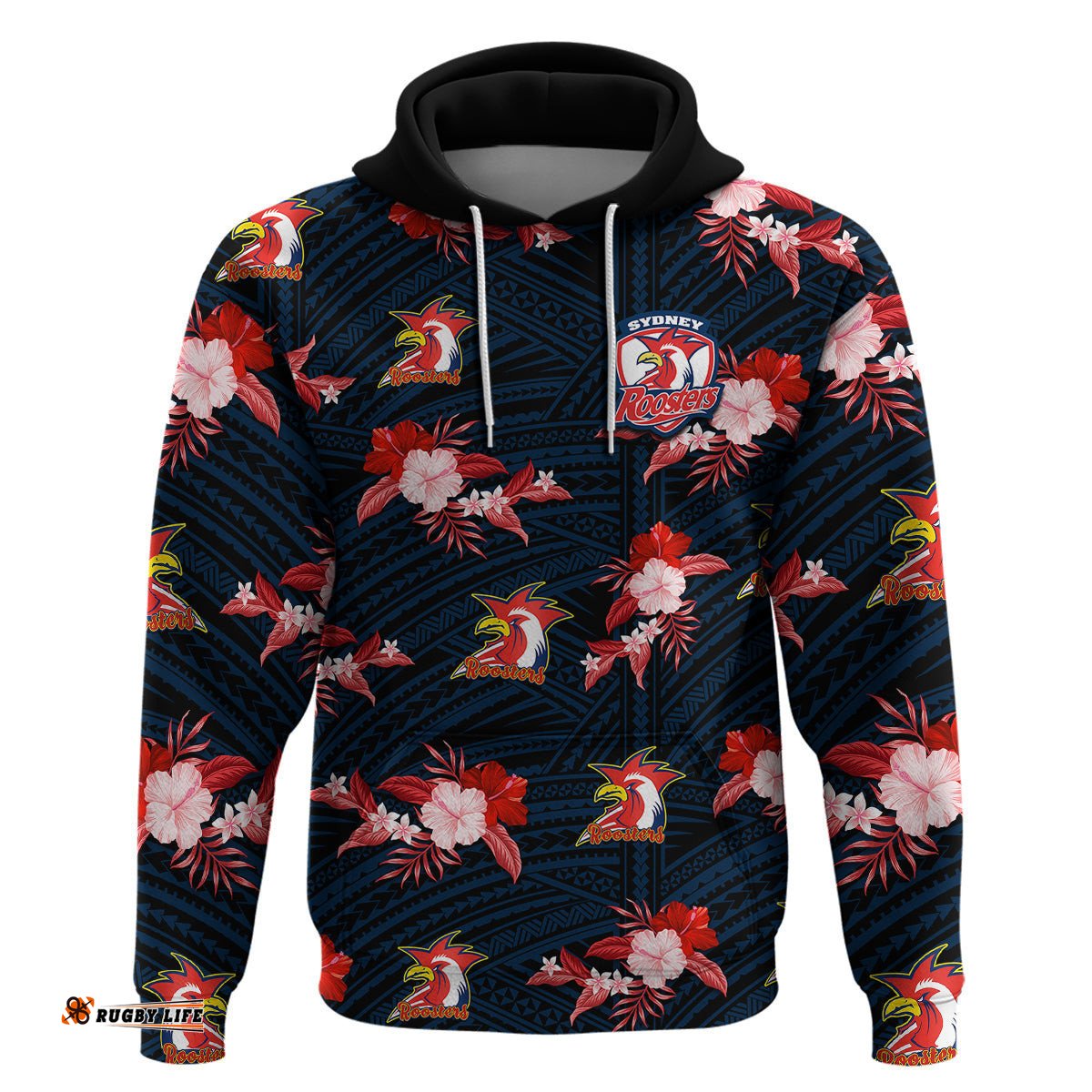 custom text and number roosters rugby hoodie polynesian tribal mix tropical hawaiian style