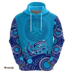 australia aboriginal hoodie dolphin light blue