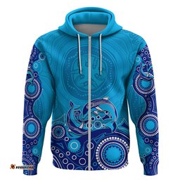 australia aboriginal hoodie dolphin light blue
