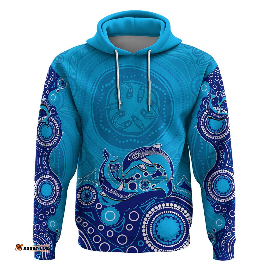 australia aboriginal hoodie dolphin light blue