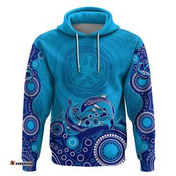australia aboriginal hoodie dolphin light blue