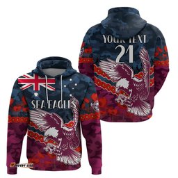 custom text and number sea eagles rugby anzac hoodie lest we forget