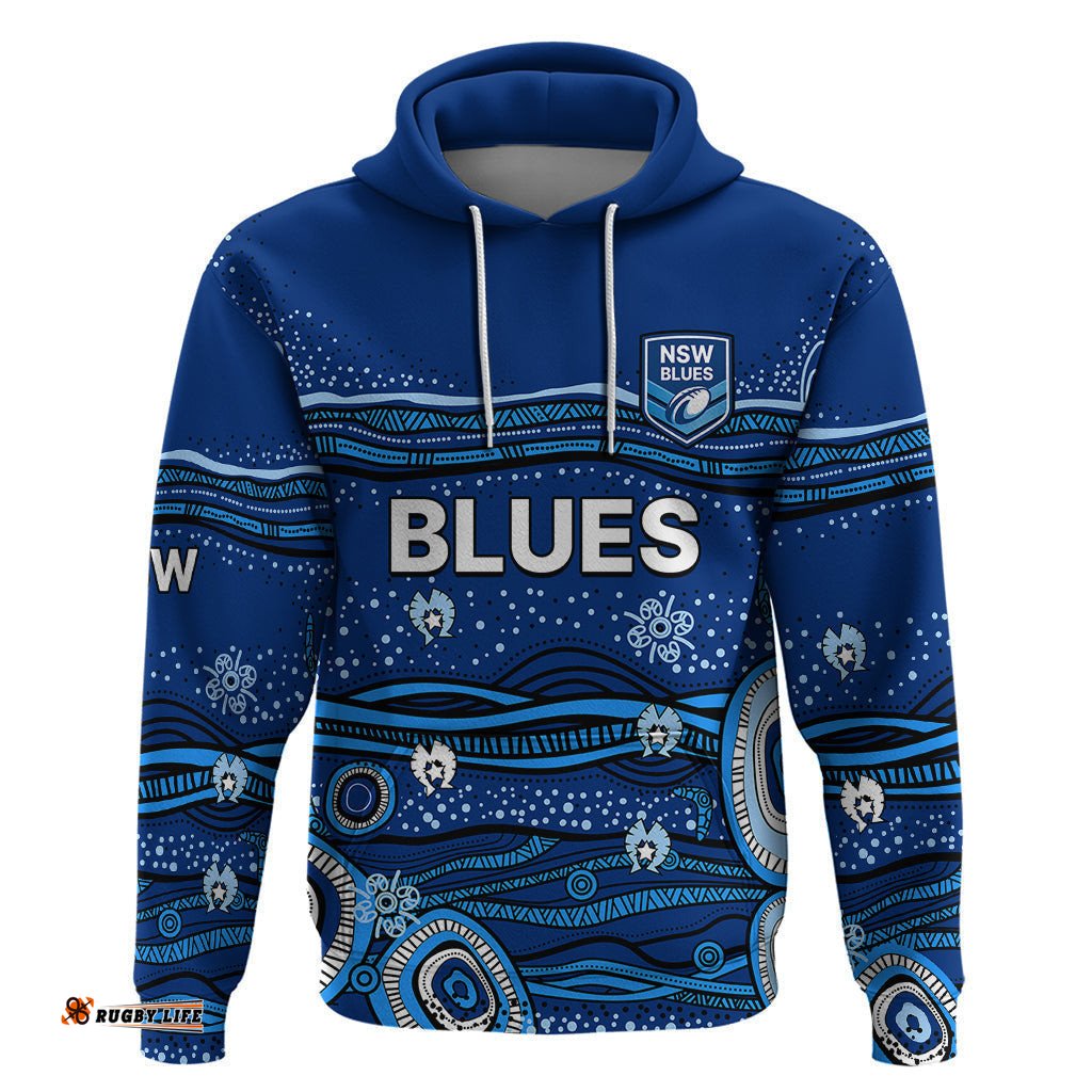 custom text and number nsw blues rugby hoodie aboriginal indigenous