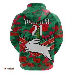 custom text and number rabbitohs rugby anzac hoodie lest we forget