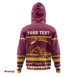 brisbane broncos christmas custom hoodie - ugly xmas and aboriginal patterns for die hard fan hoodie