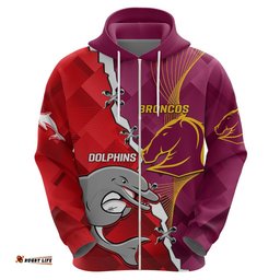 custom personalised broncos mix dolphins rugby hoodie sporty style
