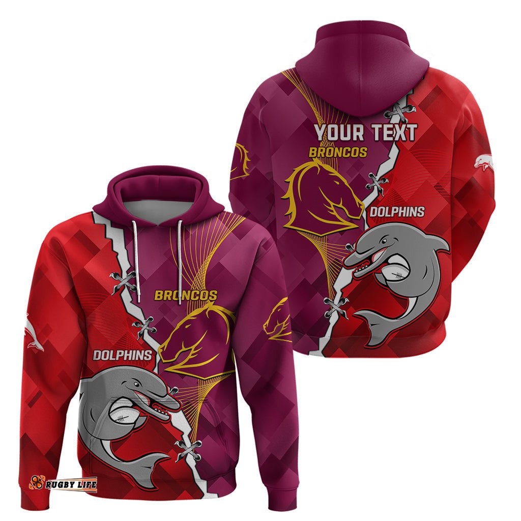 custom personalised broncos mix dolphins rugby hoodie sporty style