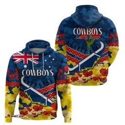 cowboys rugby anzac hoodie lest we forget