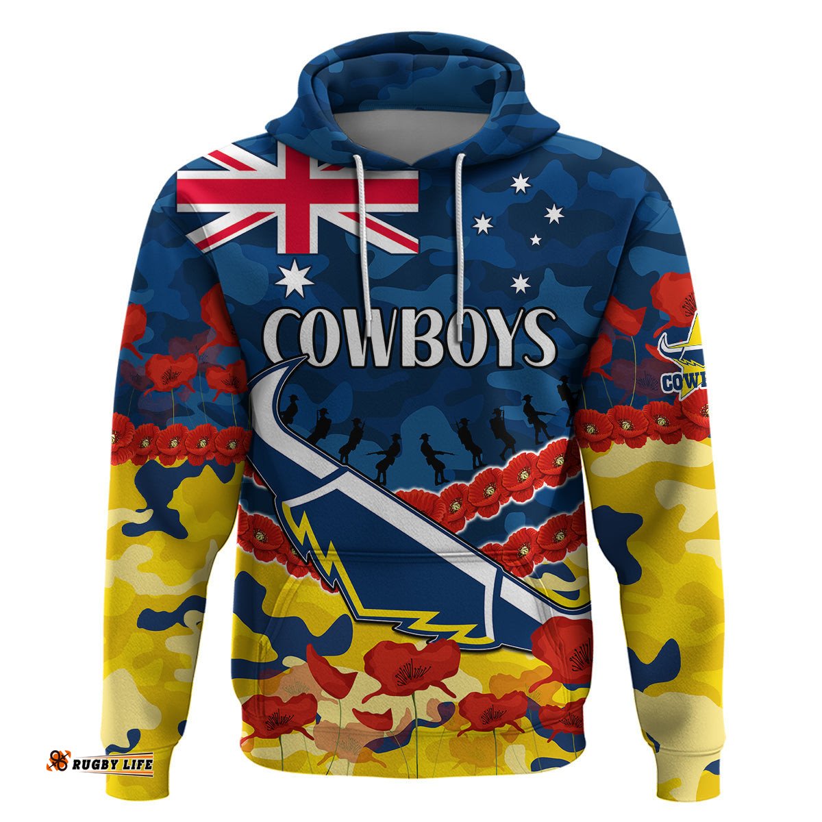 cowboys rugby anzac hoodie lest we forget