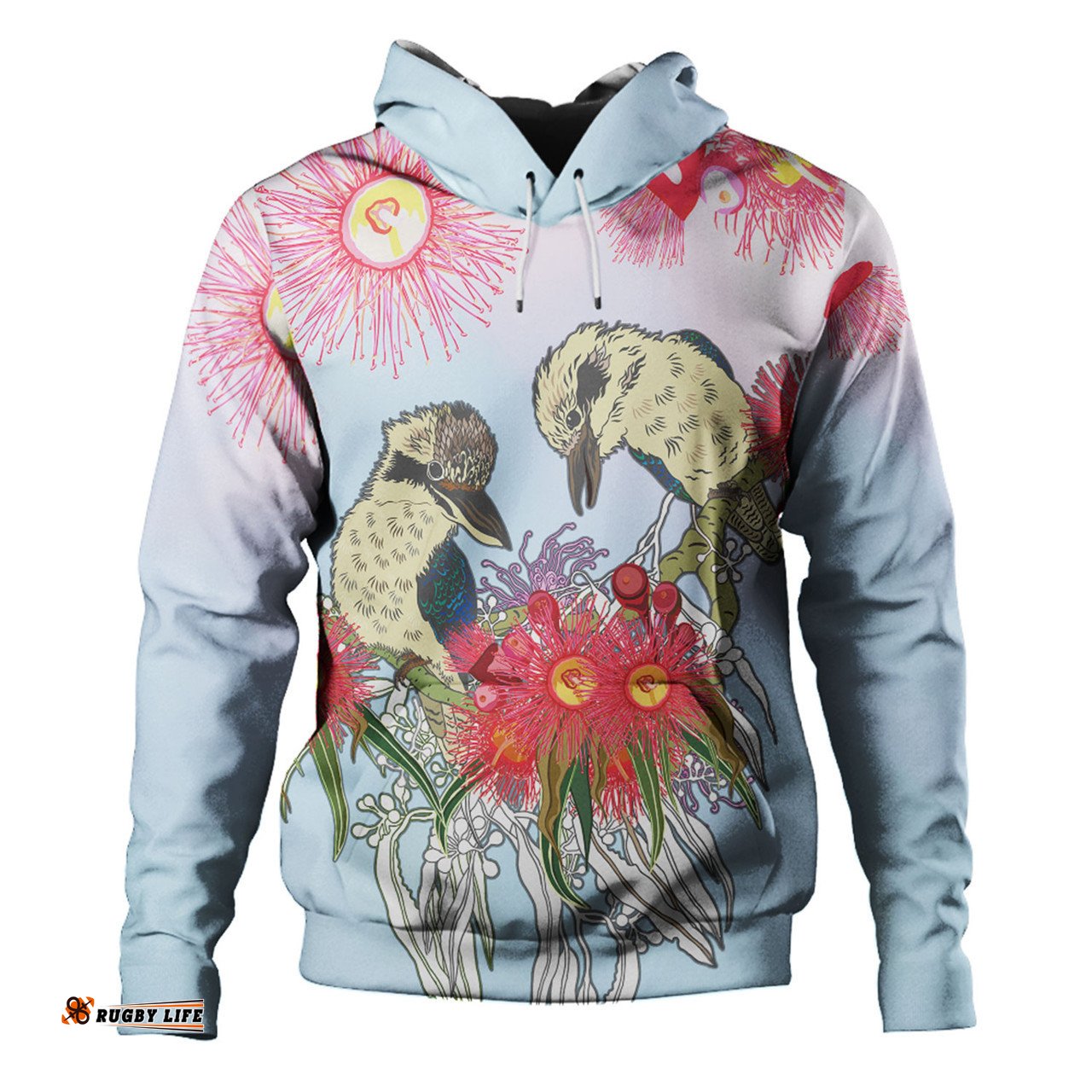 australia kookaburra hoodie - couple kookaburra with eucalyptus flower art hoodie