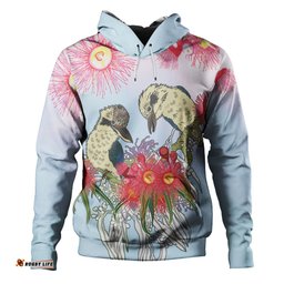 australia kookaburra hoodie - couple kookaburra with eucalyptus flower art hoodie