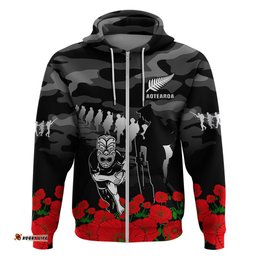 new zealand anzac rugby hoodie silver fern all black camouflage mix poppy