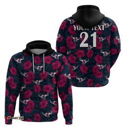 custom text and number sea eagles rugby hoodie polynesian style with hibiscus