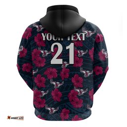 custom text and number sea eagles rugby hoodie polynesian style with hibiscus