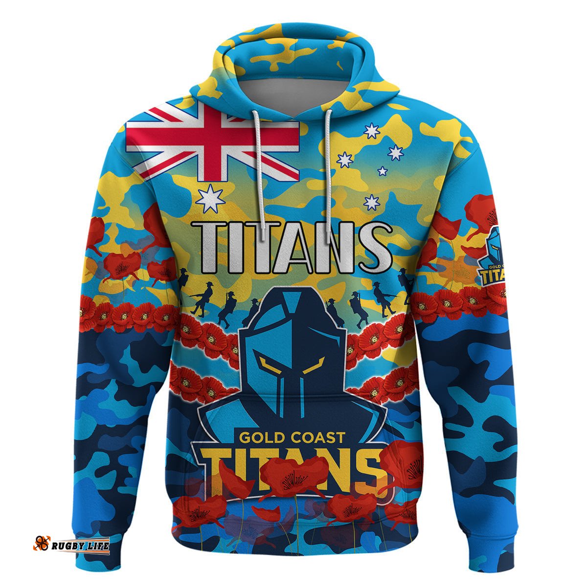 titans rugby anzac hoodie lest we forget
