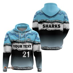 custom text and number cronulla sutherland sharks rugby hoodie simple style