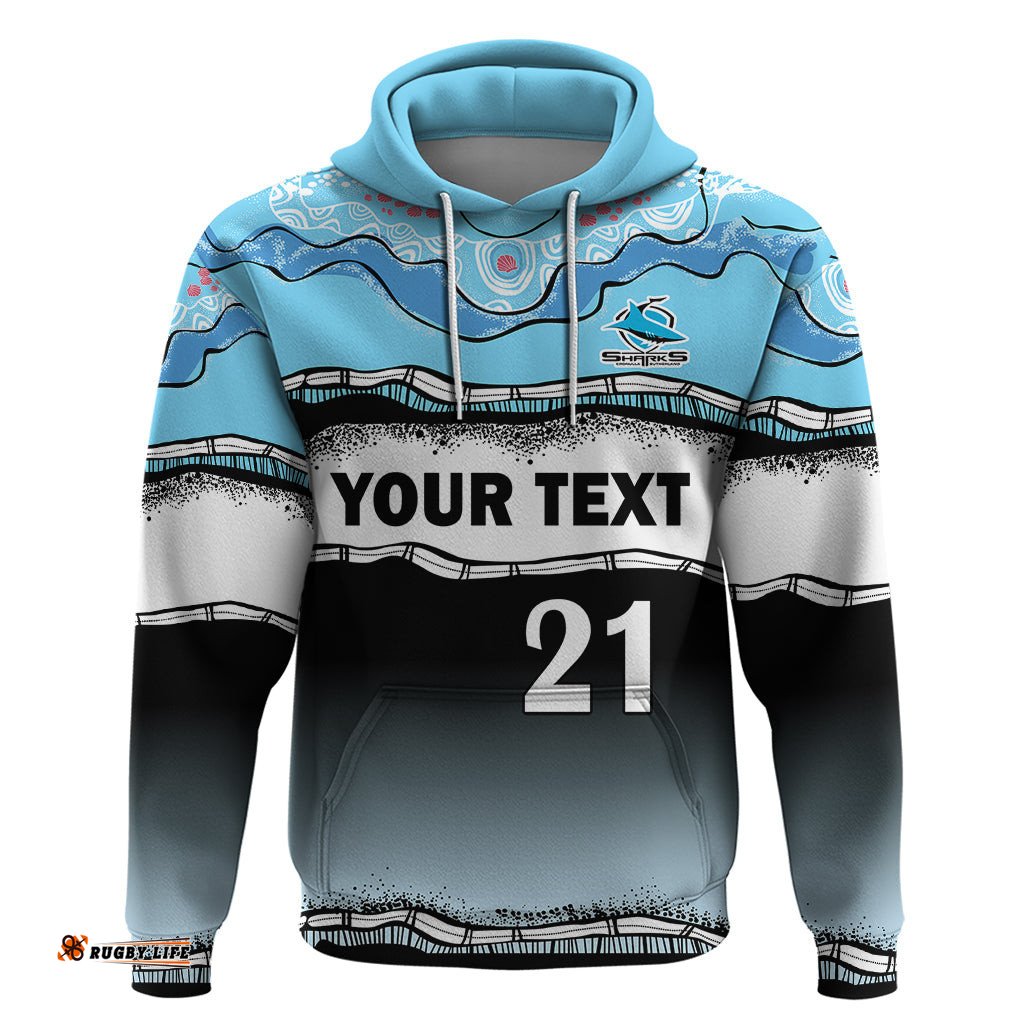 custom text and number cronulla sutherland sharks rugby hoodie simple style