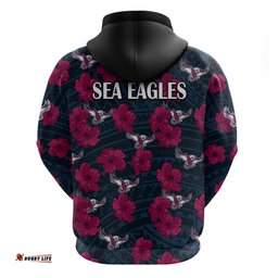 sea eagles rugby hoodie polynesian style with hibiscus