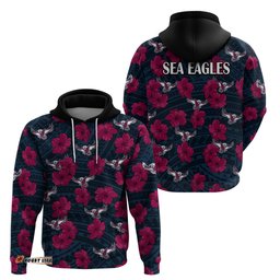 sea eagles rugby hoodie polynesian style with hibiscus